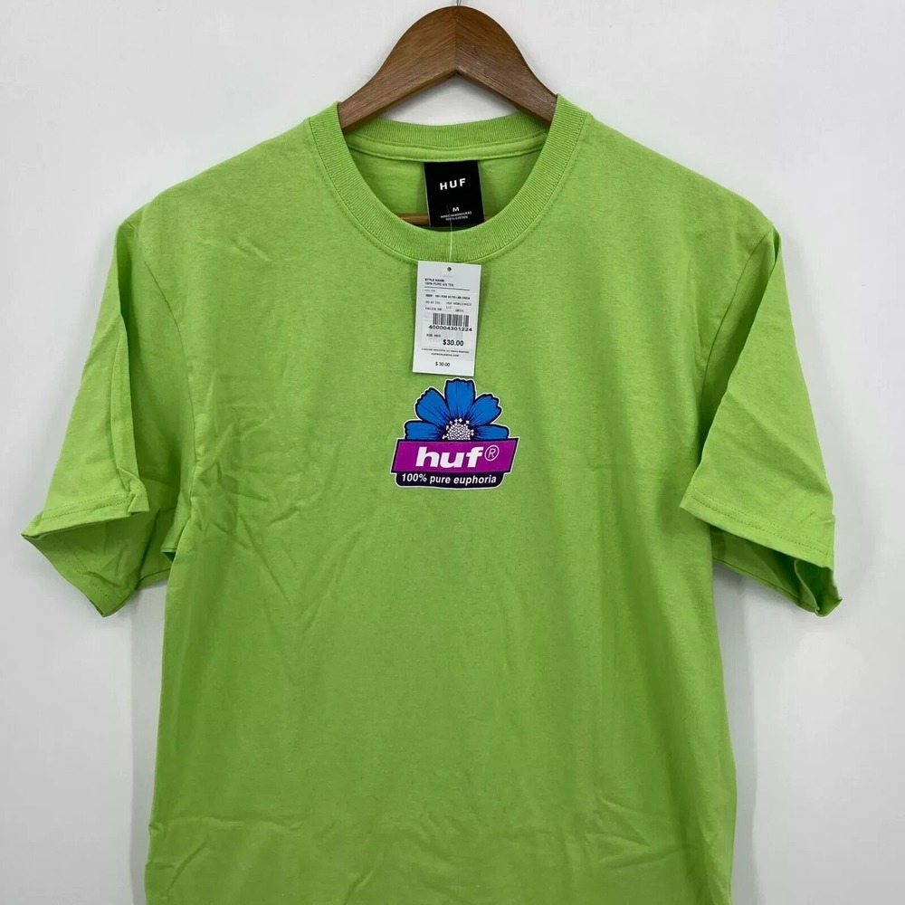 HUF‎ Worldwide T-Shirt Men's Size M Lime Green Flower Logo Graphic Tee New NWT - Picture 2 of 10